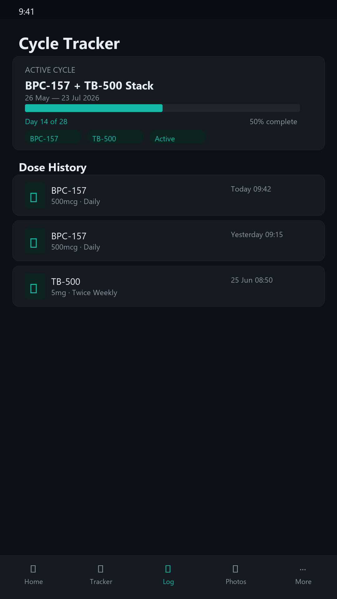 My Peptide Pal — cycle tracker screenshot